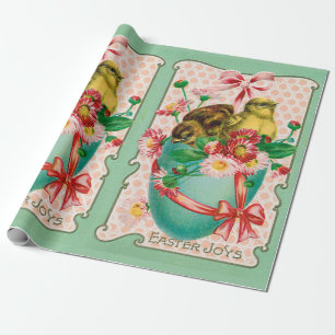 Papel De Presente Pintinhos com saudação de Páscoa de Ovos de Páscoa