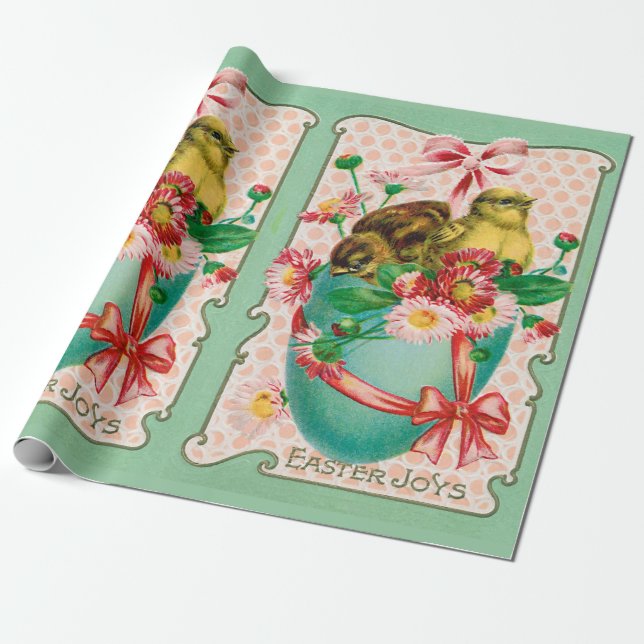 Papel De Presente Pintinhos com saudação de Páscoa de Ovos de Páscoa (Desenrolado)