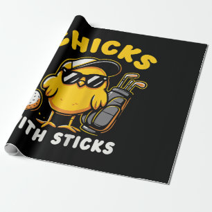 Papel De Presente Pintinhos Com Sticks Golfer Girl Gol
