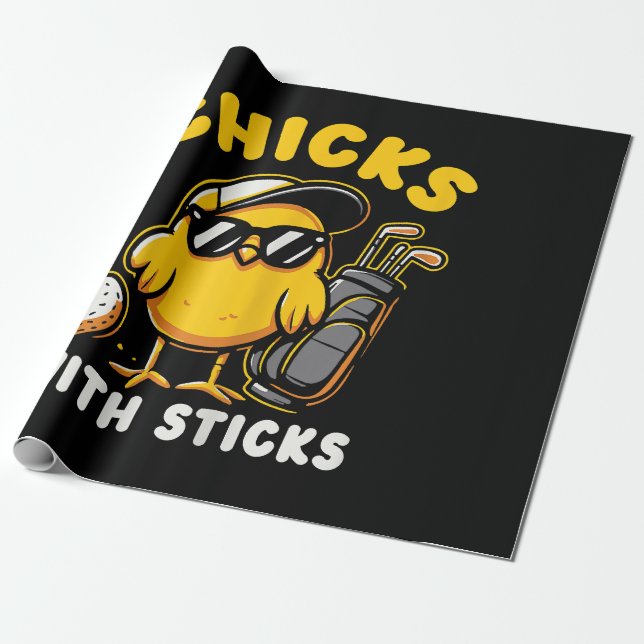 Papel De Presente Pintinhos Com Sticks Golfer Girl Gol (Desenrolado)