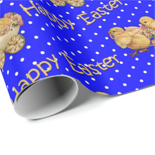 Papel De Presente Pintinhos de Páscoa coxas Páscoa Bolinhas azul
