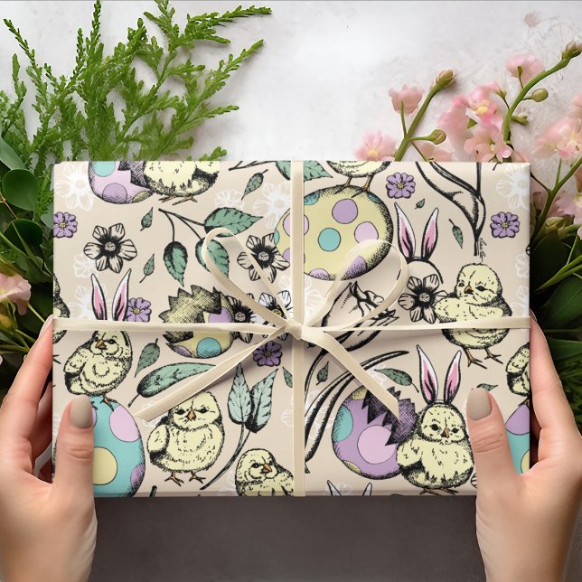 Papel De Presente Pintinhos De Páscoas E Orelhas, Ovos, Flores (Criador carregado)