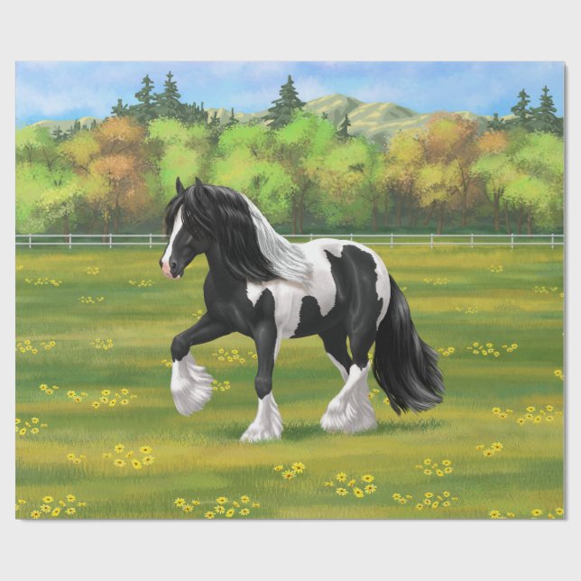 Papel De Presente Pinto Negro Piebald Gypsy Cavalo de Rascunho de Va (Aberto)