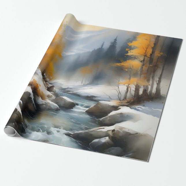 Papel De Presente Pintor da paisagem fluvial serene snowy (Desenrolado)