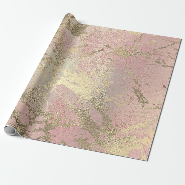 Papel De Presente Pintor Rosa Pintado Foxier Dourado Marble Glam (Desenrolado)
