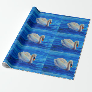 Papel De Presente Pintura a aquarela branca, aves aquáticas, aves
