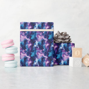 Papel De Presente Pintura a Óleo Abstrata Azul e Roxo