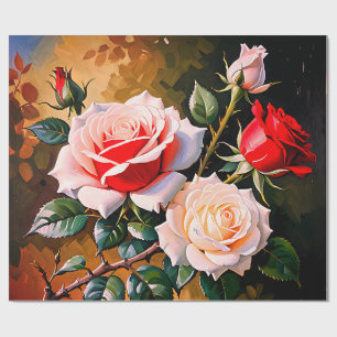 Papel De Presente Pintura a óleo de rosas rosa branco vermelho bonit