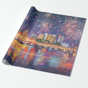 Papel De Presente Pintura a óleo na canvas do porto marítimo de So