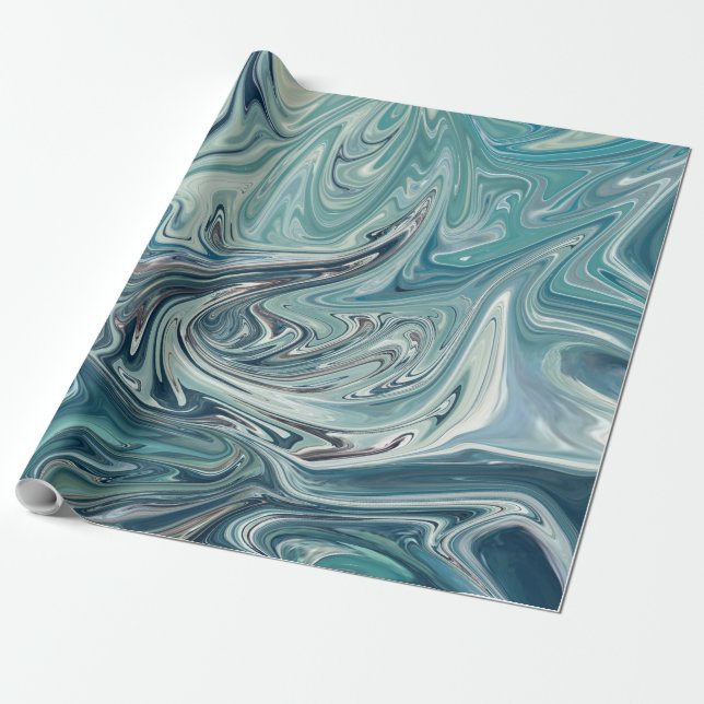 Papel De Presente Pintura Abstrata Mar Azul (Desenrolado)