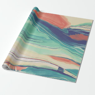 Papel De Presente Pintura abstrata pintado mão verde azul marmoread