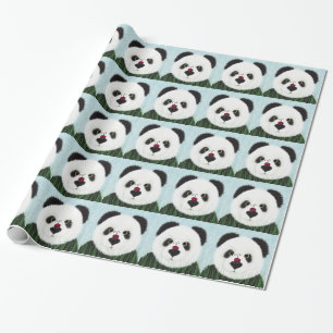 Papel De Presente Pintura Adorável do Urso de Panda