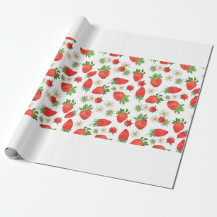 Papel De Presente Pintura aquosa Padrão sem costura de morangos