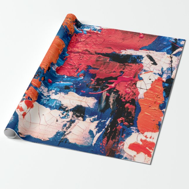 Papel De Presente Pintura azul, laranja, vermelha e preta (Desenrolado)