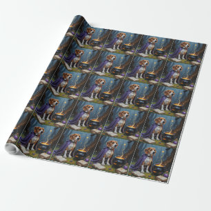Papel De Presente Pintura Caprichosa de Halloween com Cachorro Beagl