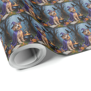 Papel De Presente Pintura caprichosa de Halloween de cão Cockapoo