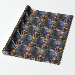 Papel De Presente Pintura caprichosa de Halloween do cão Biewer Terr