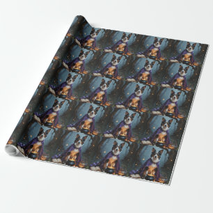 Papel De Presente Pintura Caprichosa de Halloween do Cão Kelpie Aust