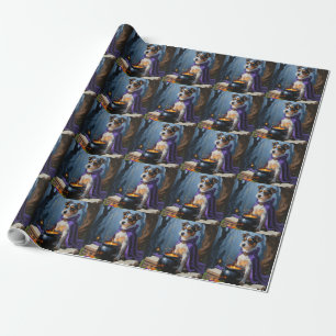 Papel De Presente Pintura Caprichosa de Halloween do Terrier Austral
