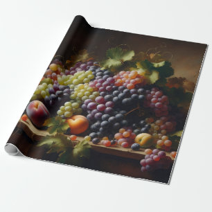 Papel De Presente Pintura com vida estática de Frutas e uvas