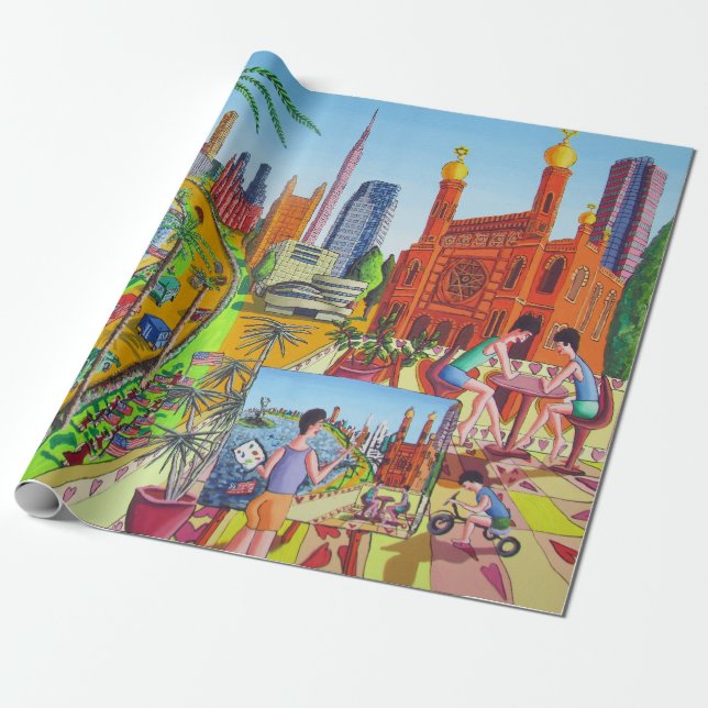 Papel De Presente Pintura da Cidade de Nova York (Desenrolado)