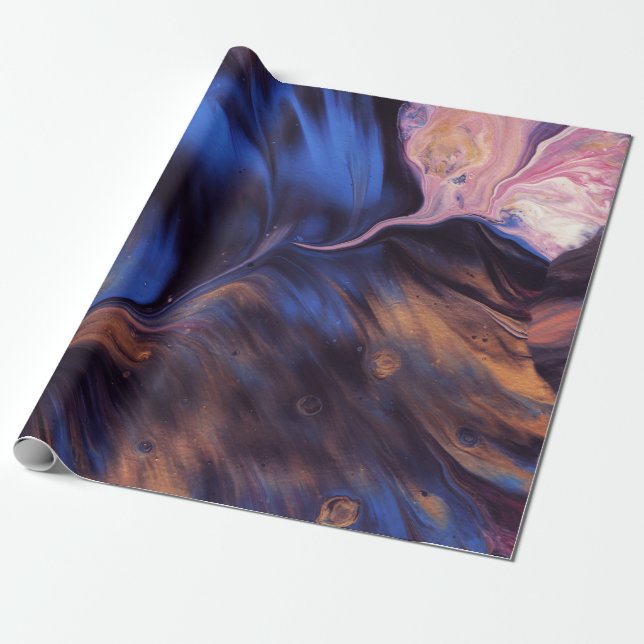 PAPEL DE PRESENTE PINTURA DE ABSTRATO BRANCO E AZUL (Desenrolado)