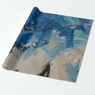 Papel De Presente Pintura de abstrato branco e azul