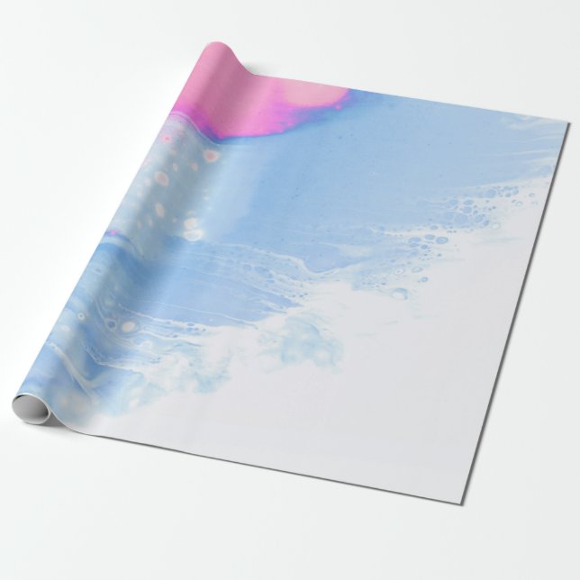 Papel De Presente Pintura de abstrato cor branca e rosa azul (Desenrolado)