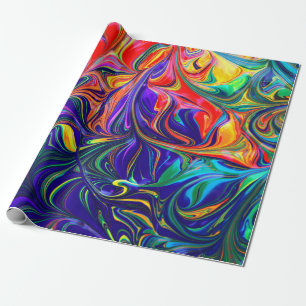 Papel De Presente Pintura de abstrato cor verde roxa e laranja