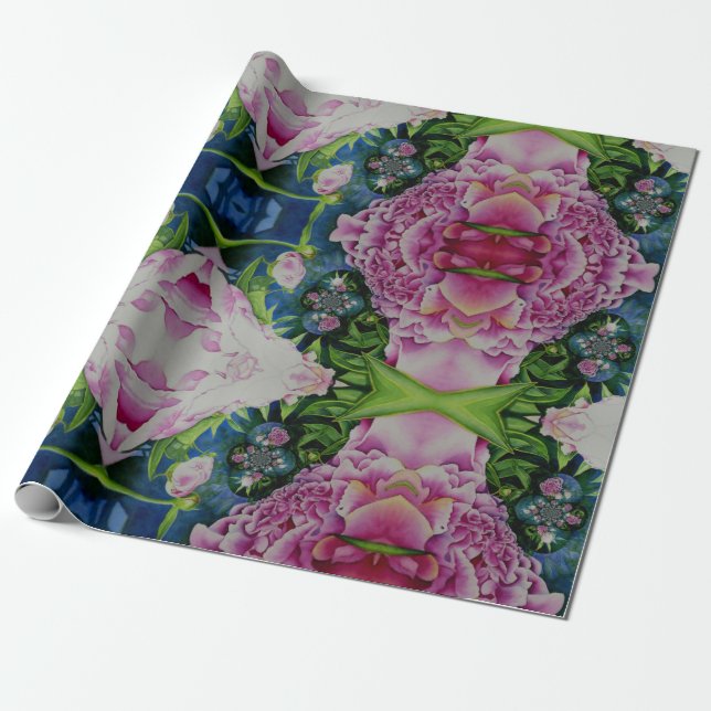 Papel De Presente pintura de abstrato floral a aquarela, boho retro (Desenrolado)