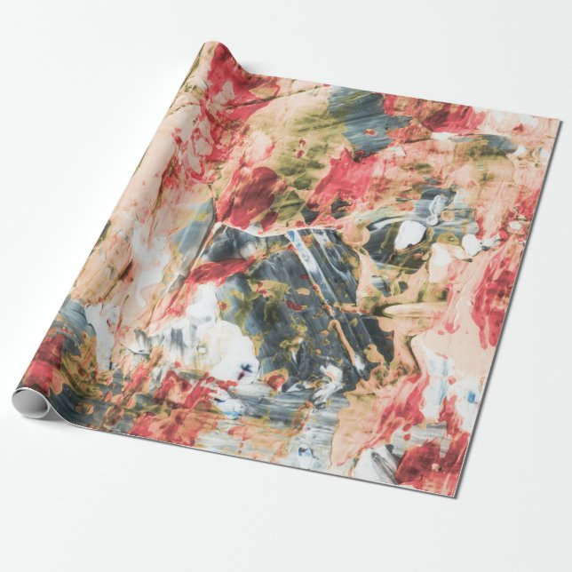 Papel De Presente Pintura de abstrato vermelho branco e amarelo (Desenrolado)