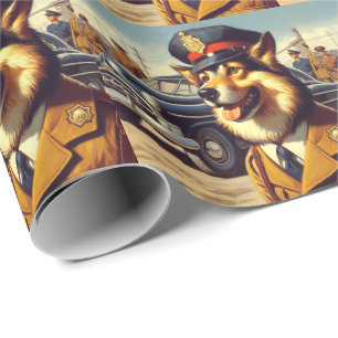Papel De Presente Pintura de Cachorro da Polícia de Retro
