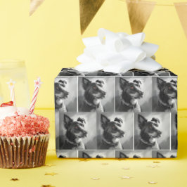 Papel De Presente Pintura de esboços de cães pretos e prateados