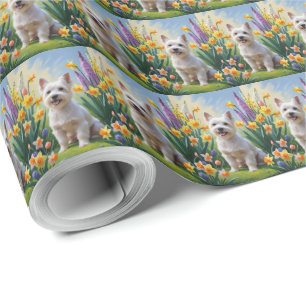 Papel De Presente Pintura de Flores de Cachorro Terrier Tibetano