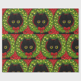 Papel De Presente Pintura de Gato Negro de Natal
