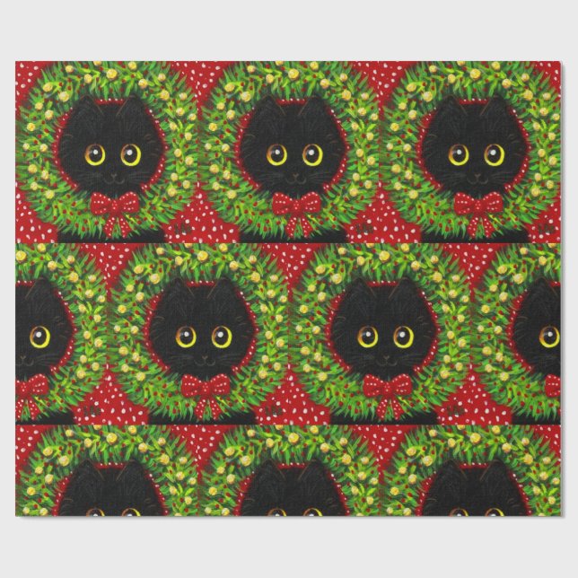 Papel De Presente Pintura de Gato Negro de Natal (Aberto)