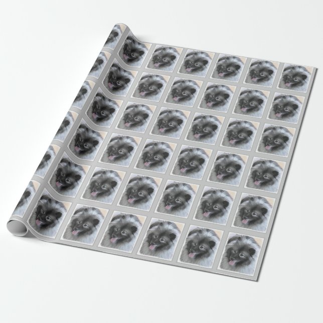 Papel De Presente Pintura de Keeshond Bailey - Arte de Cachorro Orig (Desenrolado)