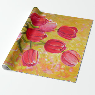 Papel De Presente Pintura de montagem de tulipas rosa e vermelha