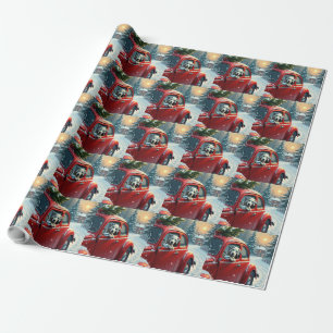 Papel De Presente Pintura de Natal de Passeio de Carro com Neve com 