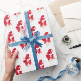 Papel De Presente Pintura de papoila vermelha em branco