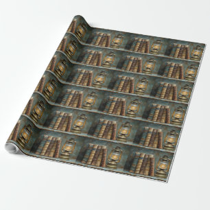 Papel De Presente Pintura de Pilha de Livros Antigos Parede de Bibli