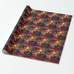Papel De Presente Pintura de Yorkshire Terrier numa Aconchegante Noi