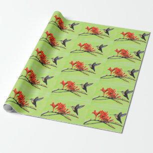 Papel De Presente Pintura do Hummingbird e Crocosmia