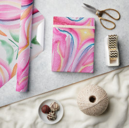Papel De Presente Pintura em Aquarela Floral Abstrata