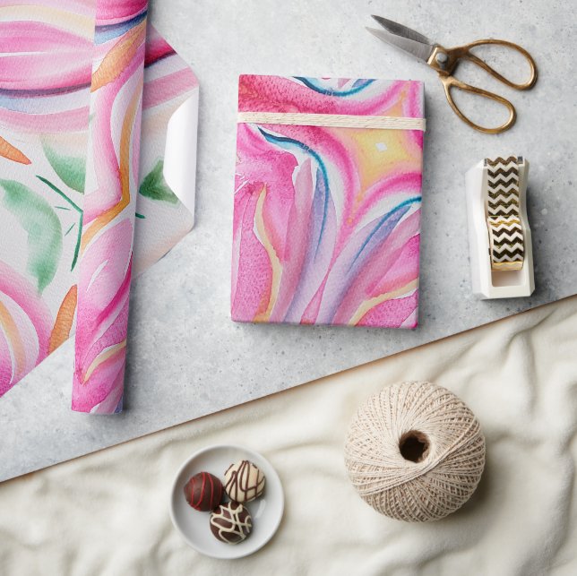 Papel De Presente Pintura em Aquarela Floral Abstrata (Artesanato)