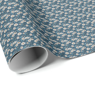 Papel De Presente Pintura Floral Azul e Branco