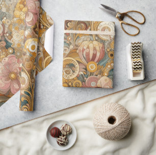 Papel De Presente Pintura Floral com Estilo de Arte Antiquada