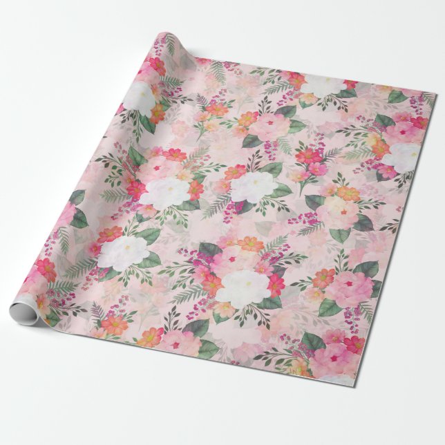 Papel De Presente Pintura Floral Romântica A Cor Flórida (Desenrolado)