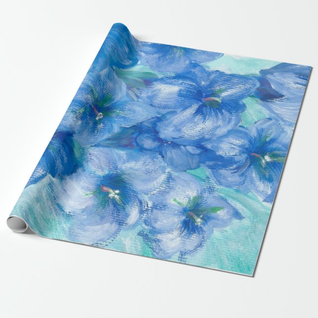 Papel De Presente Pintura Gentiana Azul (Desenrolado)