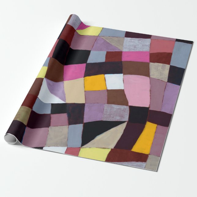 Papel De Presente Pintura irregular, com violetas e amarelo (Desenrolado)
